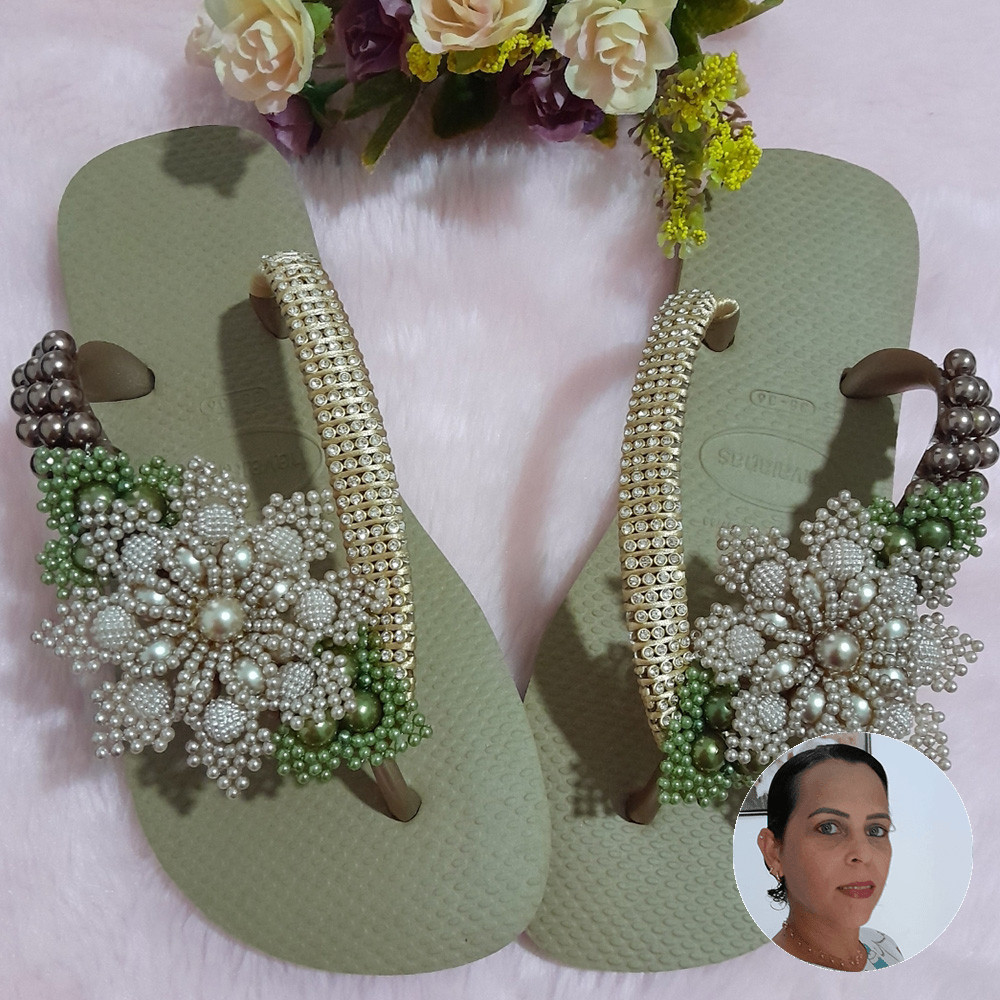 Chinelo Flor Pérolas Craqueladas - Jamille Custódio