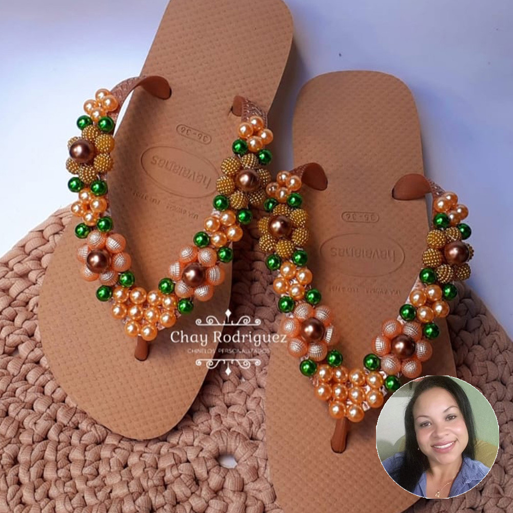 Chinelo Trama Flores Rose Gold - Chay Linhares