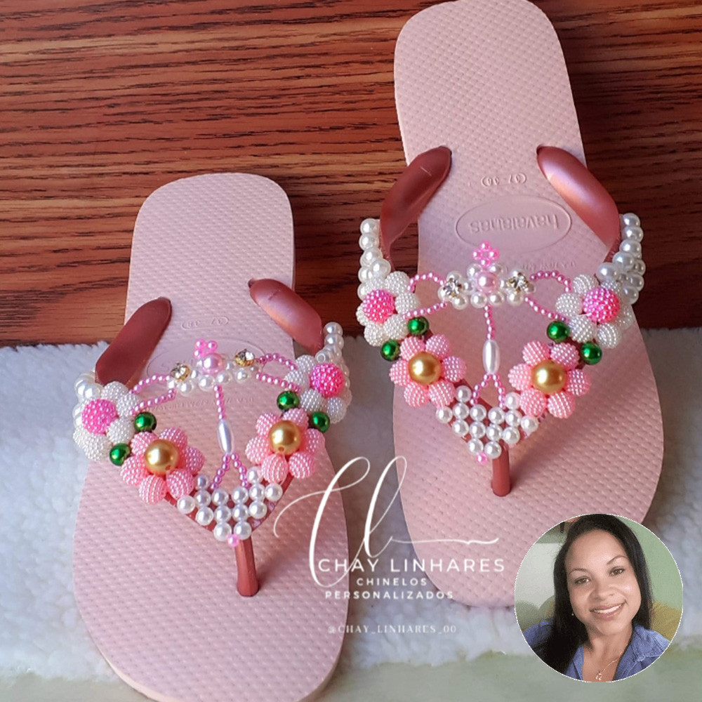 Chinelo Trama Flores Rosa - Chay Linhares
