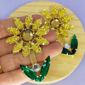 Cabedal Girassol, Banhado, Rebite, Amarelo Dourado Drusa