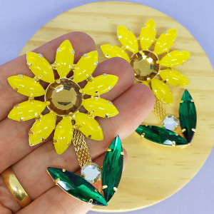 Cabedal Girassol, Banhado, Rebite, Amarelo Fosco