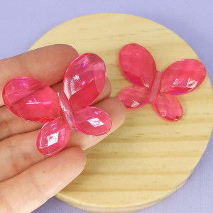 Aplique de Acrílico, Borboleta, 45mm, Rosa Pink Transparente