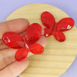 Aplique de Acrílico, Borboleta, 45mm, Vermelho Transparente