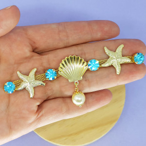 Cabedal Fundo do Mar, Banhado, Rebite, Conchas e Estrela, Azul Tiffany