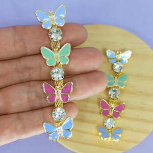 Cabedal Alícia, Banhado, Rebite, Borboletas, Colorido Pastel