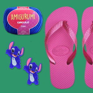 Fio Amigurumi Azul Bic e Aplique Stitch