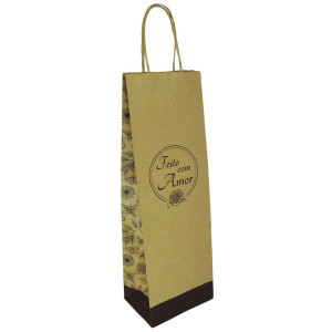 Sacola, 12cm x 36cm, Feito com Amor, Flores e Insetos, Kraft