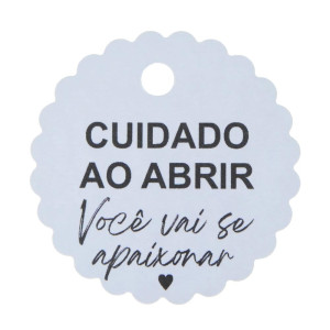 Tag Cuidado ao Abrir Você vai se Apaixonar, 5cm, Branco