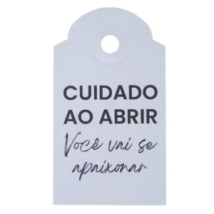 Tag Cuidado ao Abrir Você vai se Apaixonar, 6.5cm x 4cm, Branco