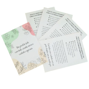 Panfleto de Cuidados Especiais, 7,5cm x 10,5cm, Floral, Branco/Verde/Rosa