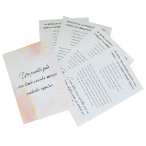 Panfleto de Cuidados Especiais, 7,5cm x 10,5cm, Branco/Rosa/Dourado