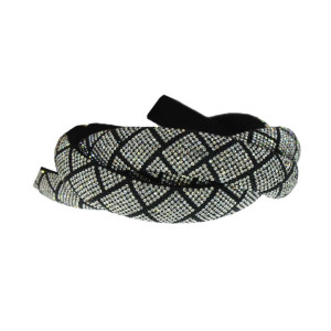 Tubo de Strass Meia Cana, 15mm, Geométrico Losango, Preto/Cristal