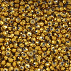 Cristal de Vidro, Rondel, 04mm, Amarelo Dourado