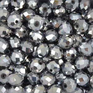 Cristal de Vidro, Rondel, 10mm, Cinza Prata