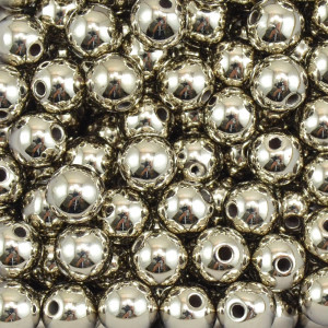 Pérola ABS, 10mm, Prata Metalizado
