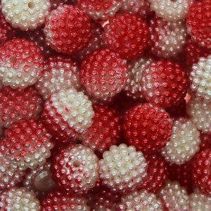 Pérola Craquelada Amora, 12mm, Mesclado Vermelho/Branco