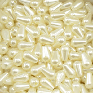 Gota de Pérola ABS, Furo Passante, 06mm x 10mm, Creme