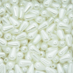 Gota de Pérola ABS, Furo Passante, 06mm x 10mm, Branco