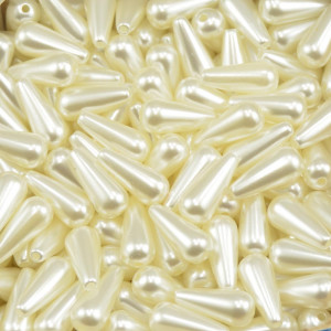 Gota de Pérola ABS, Furo Passante, 06mm x 13mm, Creme