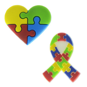 Aplique de Borracha, Autismo Quebra-Cabeça, Coração e Laço
