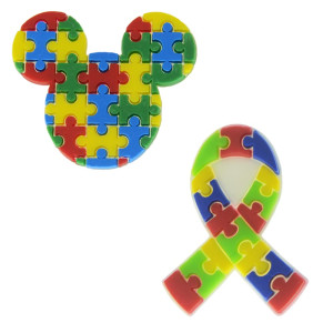 Aplique de Borracha, Autismo Quebra-Cabeça, Mickey e Laço