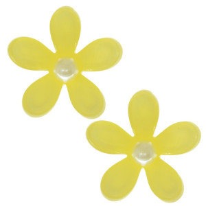 Aplique, Margarida 30mm com Pérola, Acrílico, Amarelo