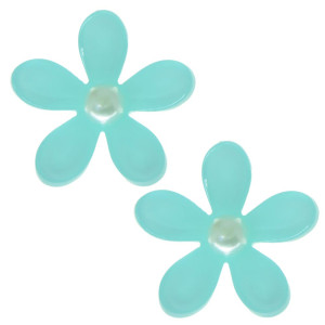 Aplique, Margarida 30mm com Pérola, Acrílico, Azul Tiffany