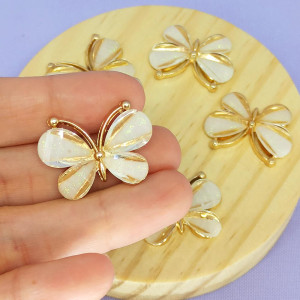 Aplique de Metal, Borboleta, Creme