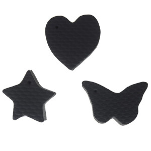 Kit de Pingentes de Borracha para Chaveiro, Estrela Coração e Borboleta, Preto