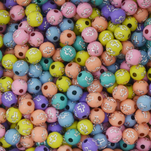 Miçanga Plástica, Cruz, Bolinha 06mm, Colorido Claro/Prata