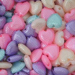 Miçanga Plástica, Coração com Bolinhas 12mm, Colorido Candy Color