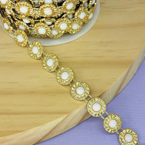 Aljofre de ABS Metalizado, Redondo 13mm, Dourado/Branco