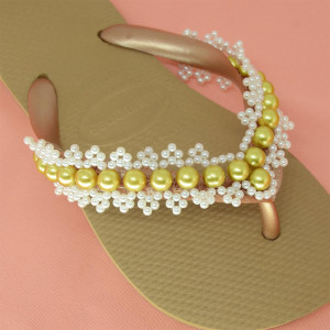 Trama de Pérolas Dália, Dourado/Branco