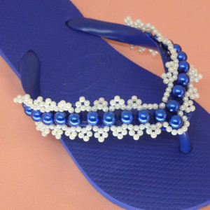 Trama de Pérolas Dália, Azul Royal/Branco