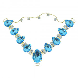 Cabedal Carol, Passante, Correntinha, Azul Tiffany/Cristal