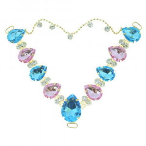 Cabedal Carol, Passante, Correntinha, Azul Tiffany/Rosa Claro/Cristal