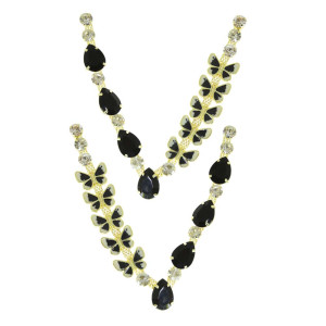 Cabedal Lily, Borboletas, Rebite, Preto/Cristal