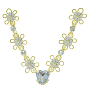 Cabedal Flora, Flores com Resina, Rebite, Cristal/Branco