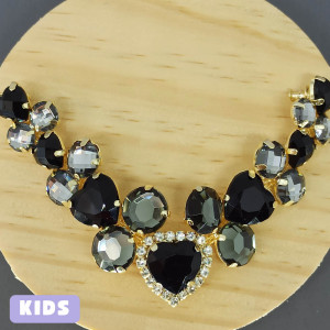 Cabedal Infantil Laura, Banhado, Rebite, Preto/Fumê