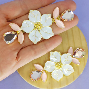 Cabedal Amélia, Banhado, Rebite, Branco e Rosa Vintage