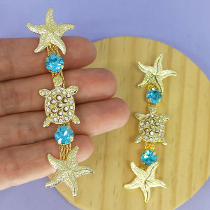 Cabedal Tartaruga e Estrela do Mar, Banhado, Rebite, Azul Tiffany