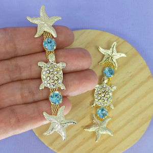 Cabedal Tartaruga e Estrela do Mar, Banhado, Rebite, Azul Aqua