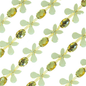 Cabedal em Metro, Banhado, Borboletas, Bege Opal/Dourado