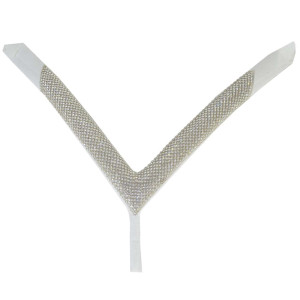 Cabedal Paulina, Tecido com Strass, Formato em V, Pronto para Aplicação em Solas, Branco/Cristal