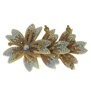 Cabedal Miriam, Três Flores com Strass, Tecido, Rose Gold/Furtacor