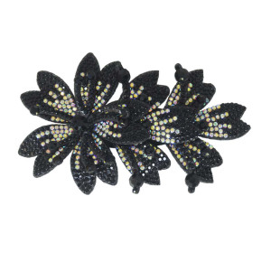 Cabedal Miriam, Três Flores com Strass, Tecido, Preto/Furtacor