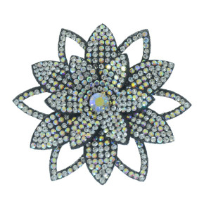 Cabedal Sandra, Flor com Strass, Tecido, Preto/Furtacor