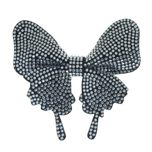 Cabedal Fabi, Laço com Strass, Tecido, Preto/Cristal