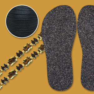 Lonita Glitter Preto e Cabedal em Metro Lótus