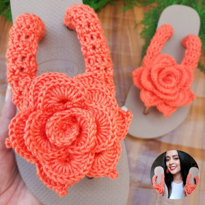 Chinelo com Flor Laranja Crochê - Tatiana Saturnino